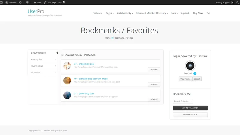 WordPress User Bookmarks - Создание Закладок и Коллекций Закладок из Постов