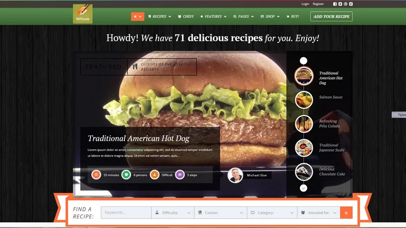 WPCook - Рецепты и кулинария тема WordPress