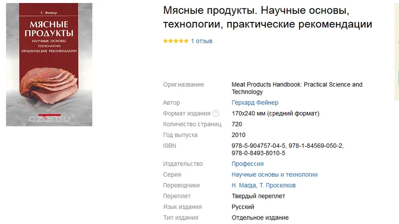 Мясные продукты. Научные основы, технологии, практические рекомендации