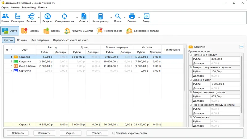 Домашняя бухгалтерия для Windows
