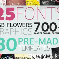 25 Шрифтов с Глифами, 950 элементов графики и 80 свадебных шаблонов