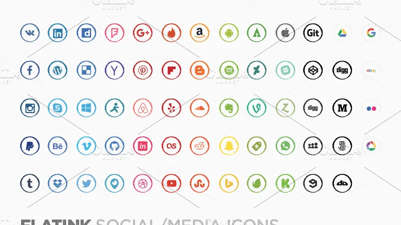 Material Social Media Icons + FLATink 64+51 иконки соцсетей