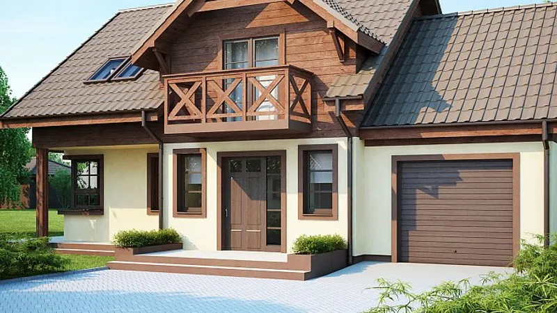 Z33 Практичный дом с гаражом, с красивым мансардным окном и боковой террасой