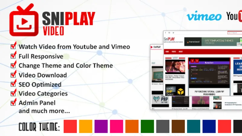 PHP Sniplay Video CMS - Youtube and Vimeo Videos