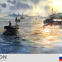 Акварель. Пейзаж. Море. Стамбул