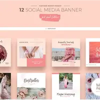 Великолепный пудровый и небесный дизайн постов Instagram и рамки из конфетти