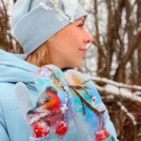 Варежки с живописью шерстью «Снегири»