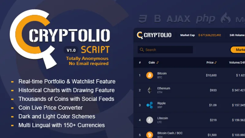PHP Cryptolio - Скрипт статистики криптовалют в реальном времени