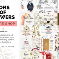 Коллекция цветочных иллюстраций, логотипов, шаблонов и клипартов