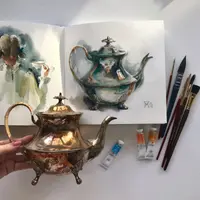 Старинные чайники акварелью