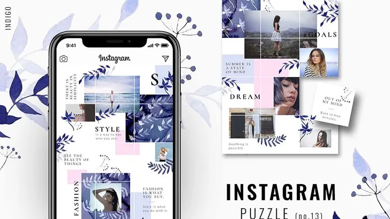 Шаблоны для инстаграм - Instagram PUZZLE template - Indigo