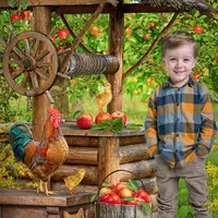 Детский осенний фотошаблон У колодца с яблоками