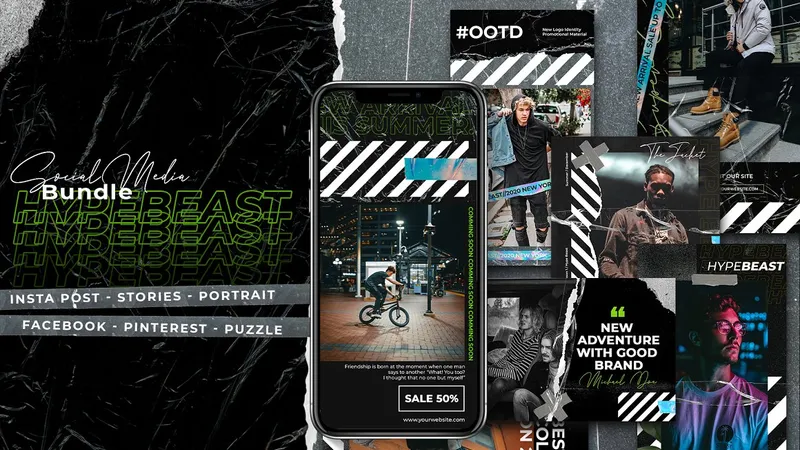 Hypebeast Bundle шаблоны для Instagram, Facebook, Pinterest
