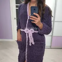 Женский плюшевый халат + детские плюшевые халатики Dino&Cat