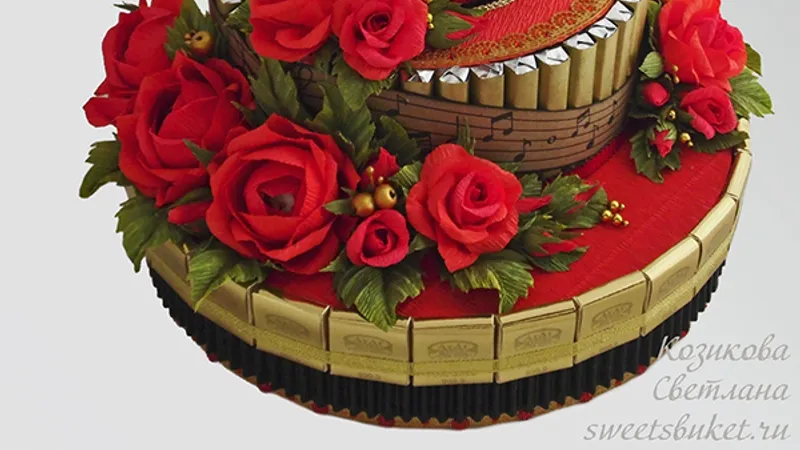 Музыкальный торт с конфетами и роялем