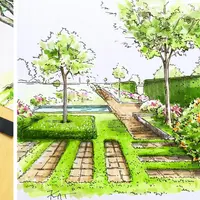 Ландшафтный скетчинг: хвойные, цветники, водоемы