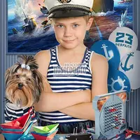 Детский фотошаблон к 23 февраля "Морской бой"