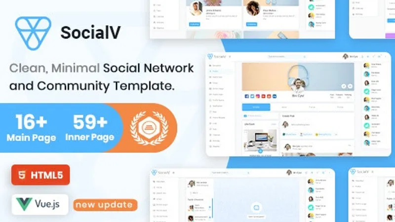 SocialV - Vue Js, HTML - шаблон социальной сети с админкой