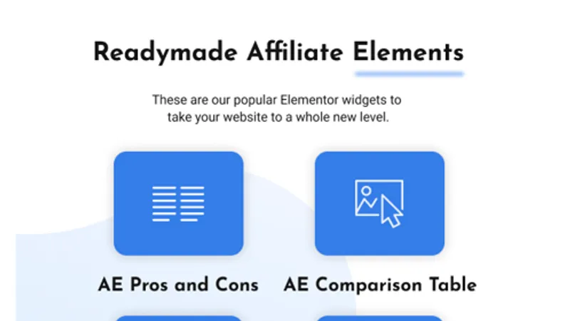 Affiliate Elements for Elementor 4 виджета для партнёрского маркетинга, отзывов, сравнений и т.д