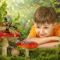 Детский осенний PSD шаблон "Жук на грибочке"