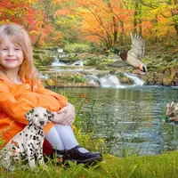 Осенний фотошаблон в PSD "Осень на берегу реки"