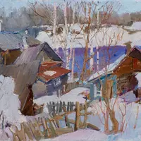 Яркий зимний день. Живопись маслом