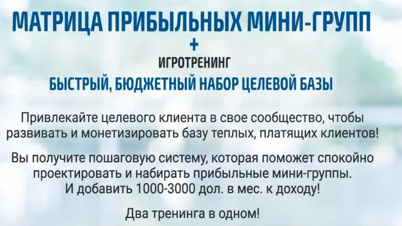 Матрица прибыльных мини-групп и быстрый набор базы