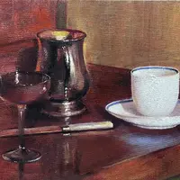 Натюрморт с бокалом и кружкой. Розы в молочном стакане