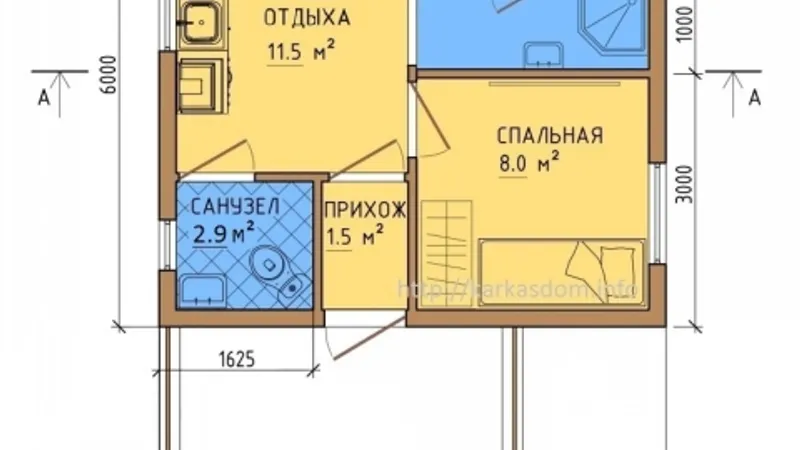 Проект КД-71. Каркасная баня 6х6 с террасой /жилой дом