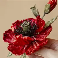 Создание броши из бархата "Мак"