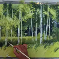 Березовый лес акварелью на пленэре