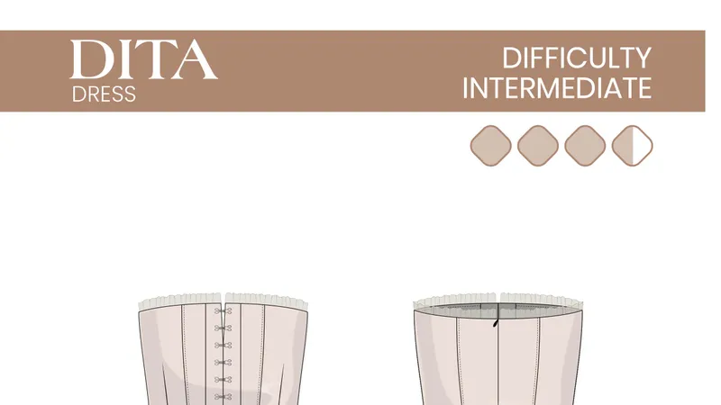Dita dress sewing pattern. Размеры 34-52, рост 162-169 eng