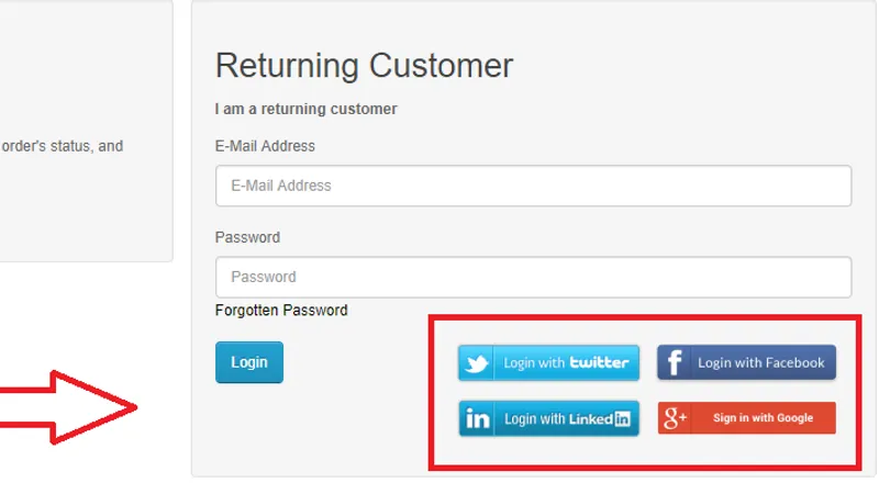 Social Login Facebook, google, twitter, LinkedIn