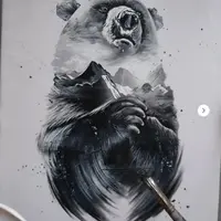 Роспись по ткани: Медведь и цветы