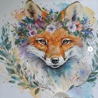 Роспись по ткани: Лиса и жук акварелью