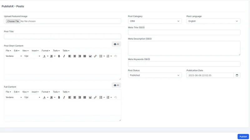 PublishX — CMS на базе искусственного интеллекта для Perfex CRM