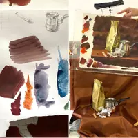 Кофейный натюрморт акварелью