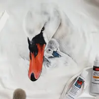 Роспись по ткани: Белый и черный лебеди