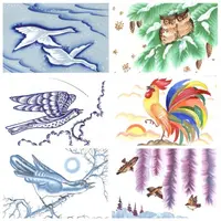 Птицы в разных техниках росписи для сувениров