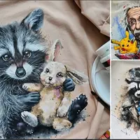 Роспись по ткани: Енотик с игрушкой, енот, Эйнштейн