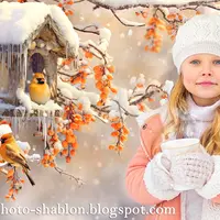 Зимний фотошаблон. Зима 2025: портрет с чашкой