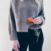 Пуловер с японским плечом спицами сверху Flora