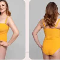 Слитный купальник на бескаркасной базе и чашкой из поролона