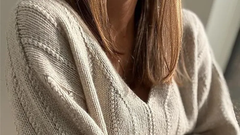 Вязание Элегантный свитер с красивой V-горловиной Flow Loop V-Neck вязаный спицами сверху