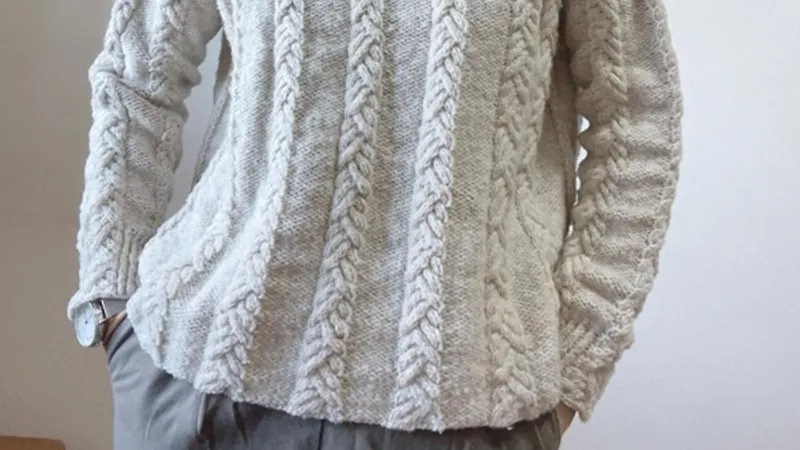 Вязаный спицами пуловер с V-горловиной и красивыми косами Morrie