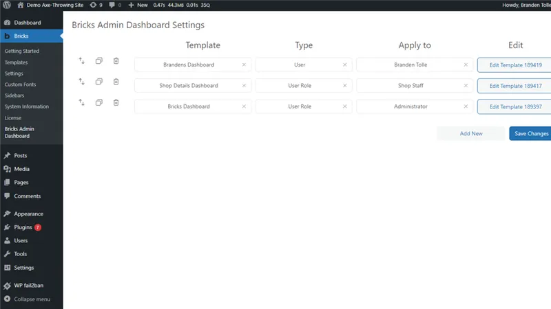 WP Bricks Admin Dashboard — кастомизация админки WordPress через Bricks Builder