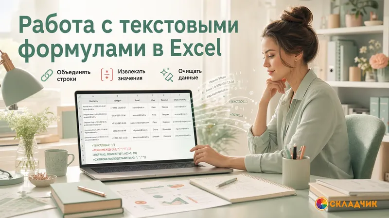 Работа c текстовыми формулами в Excel