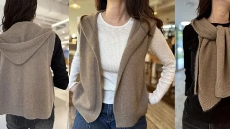 Жилет-шаль трансформер с капюшоном спицами Hooded Shawl Vest