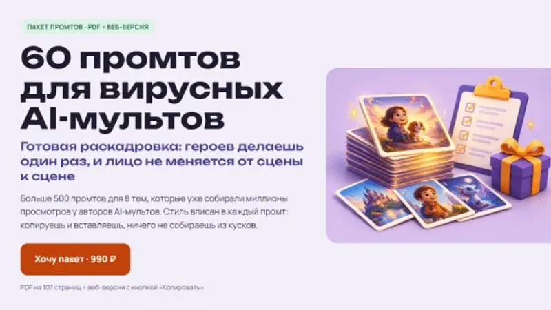 Нейрокухня. 60 промтов для вирусных AI-мультов