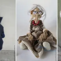 Вязаные игрушки: Конь в пальто, Лошадь в манто, Баба Яга, Домовой Фёдор Кузьмич, Инопланетянин ПукоЛумбр